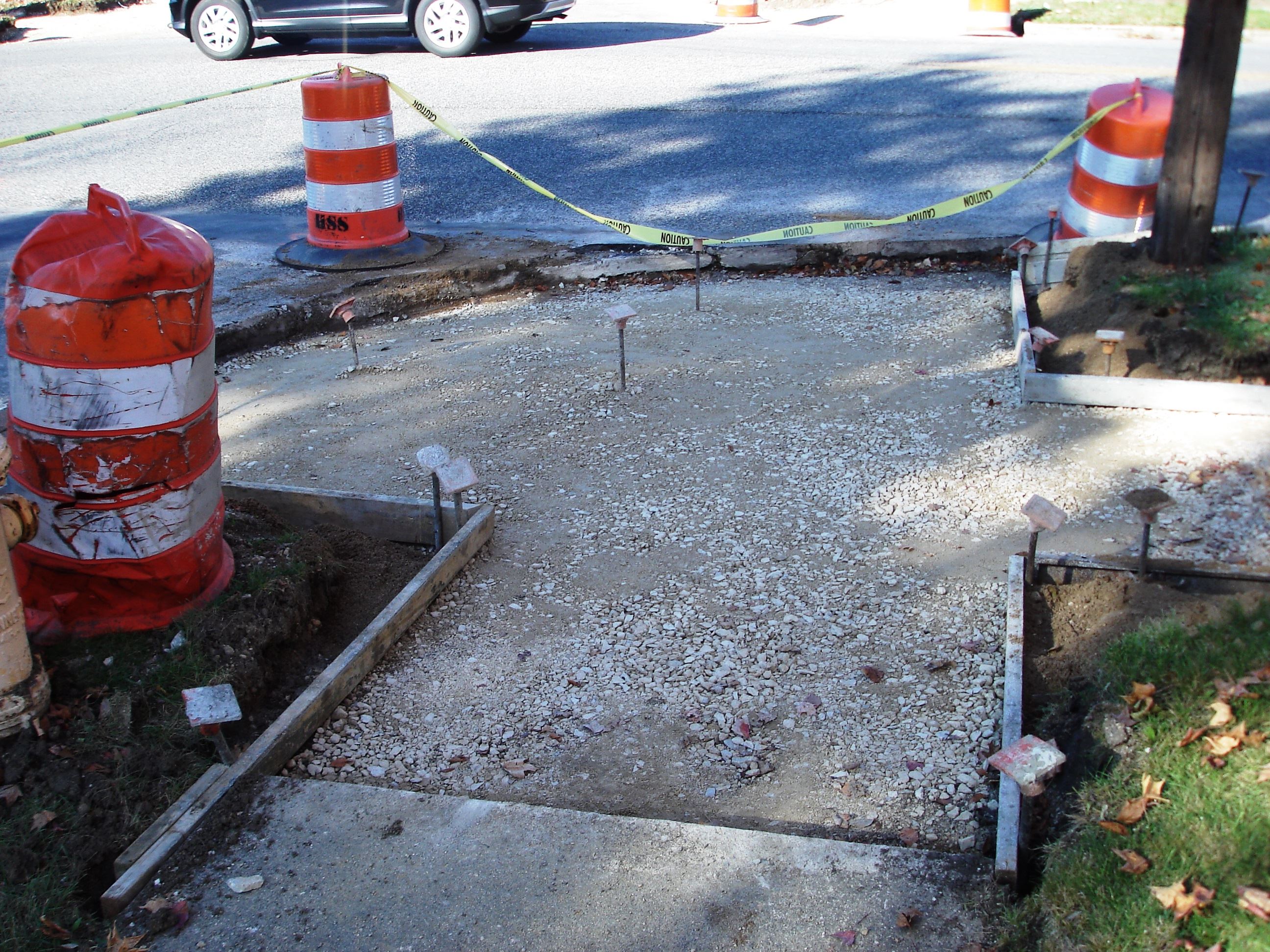 Sidewalk corner and ramp on South Street ready to be poured